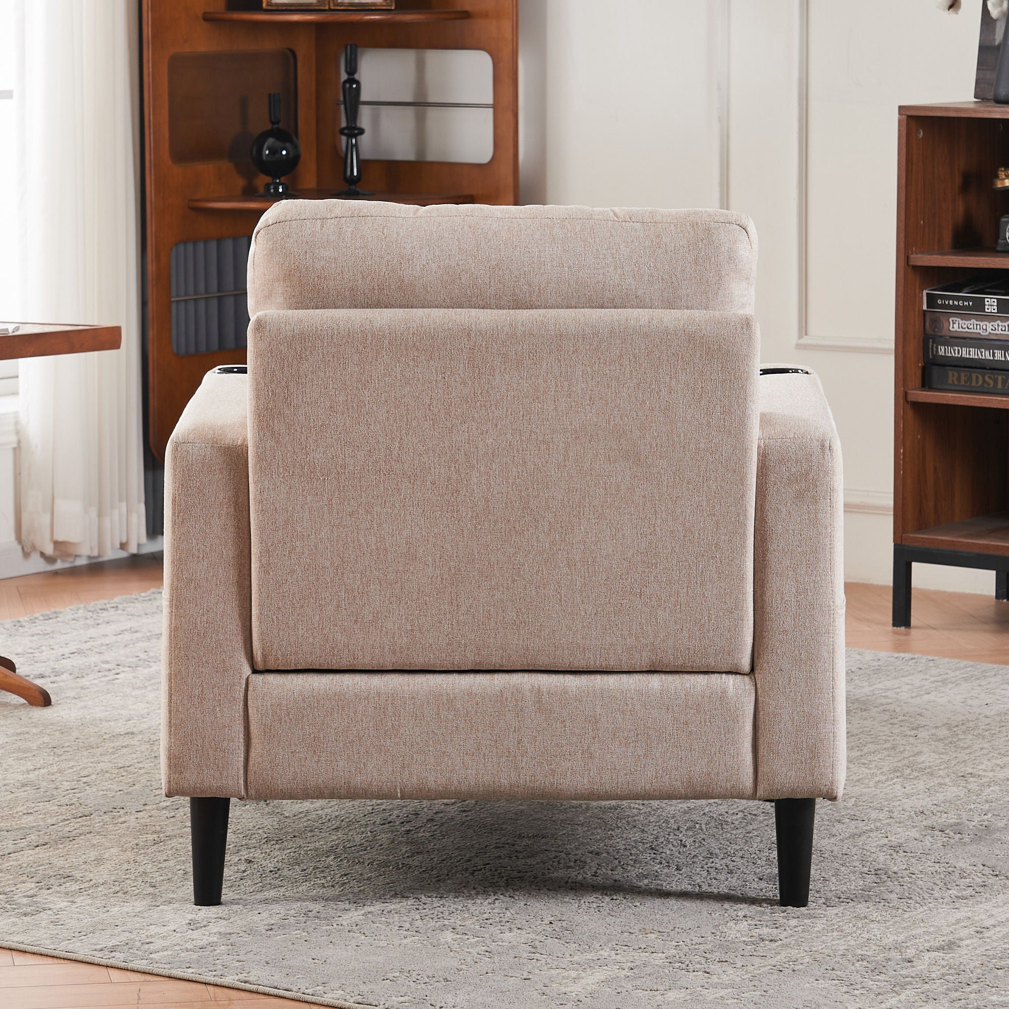 Upholstered Armchair And Storage Ottoman Set, Comfortable Single Sofa With Cup Holders And Tufted Detailing, Ideal For Living Room Or Bedroom