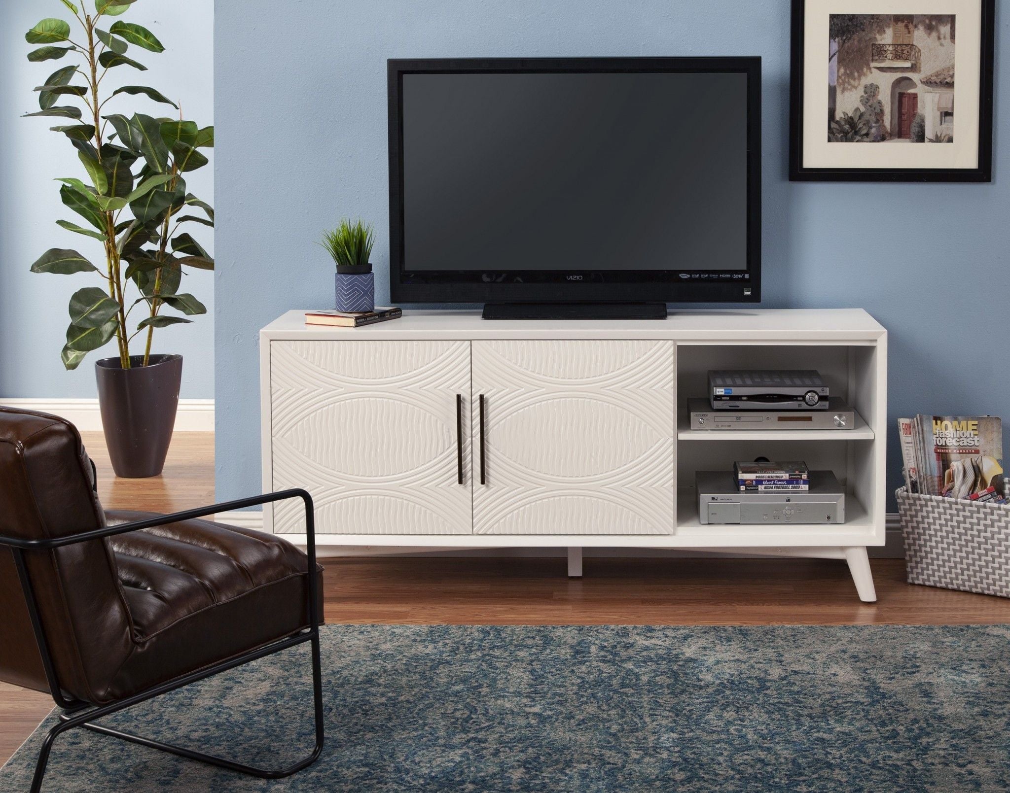 Mahogany Solids & Veneer Open Shelving TV Stand - White