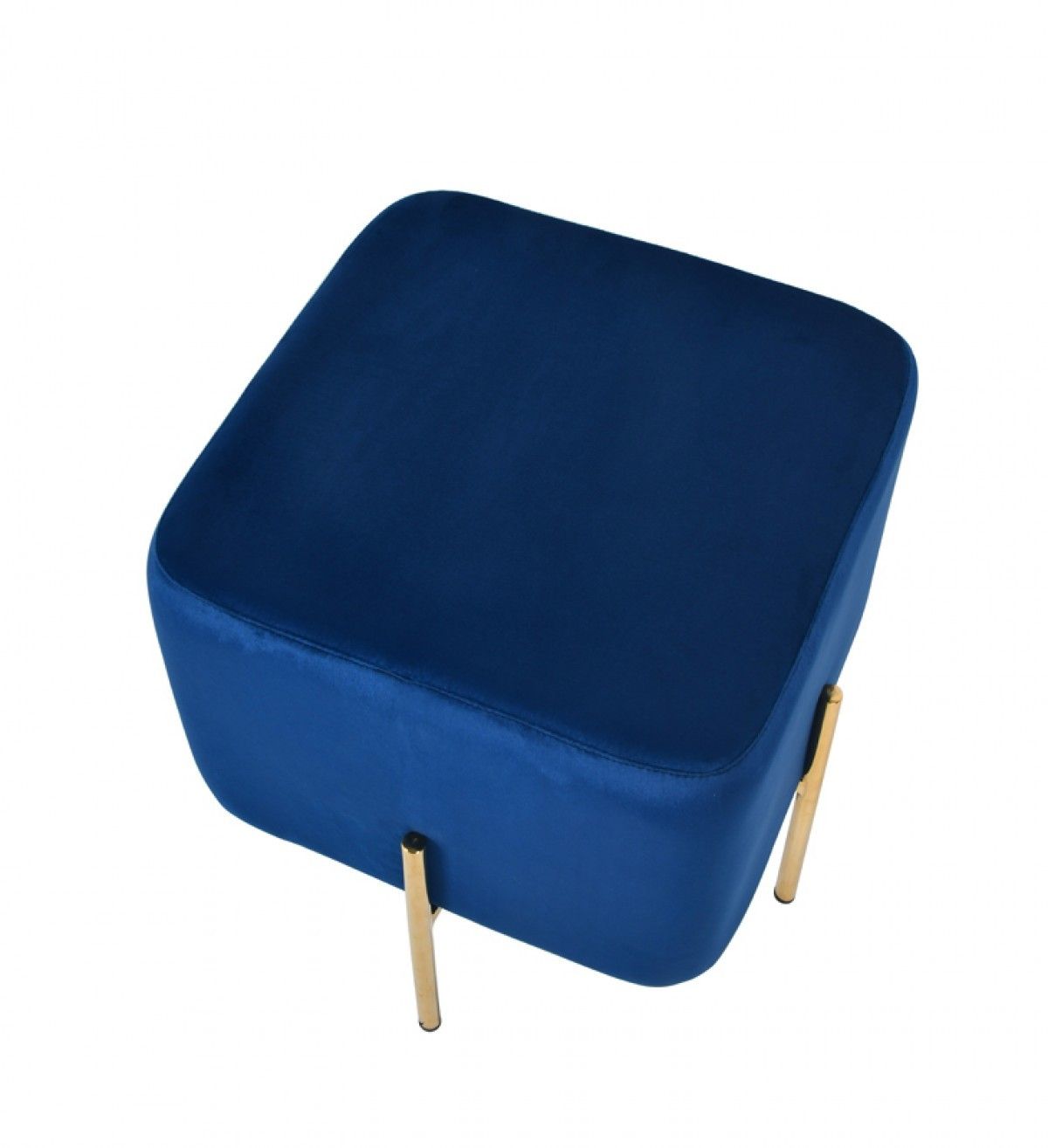 Velvet Cube Ottoman - Blue / Gold