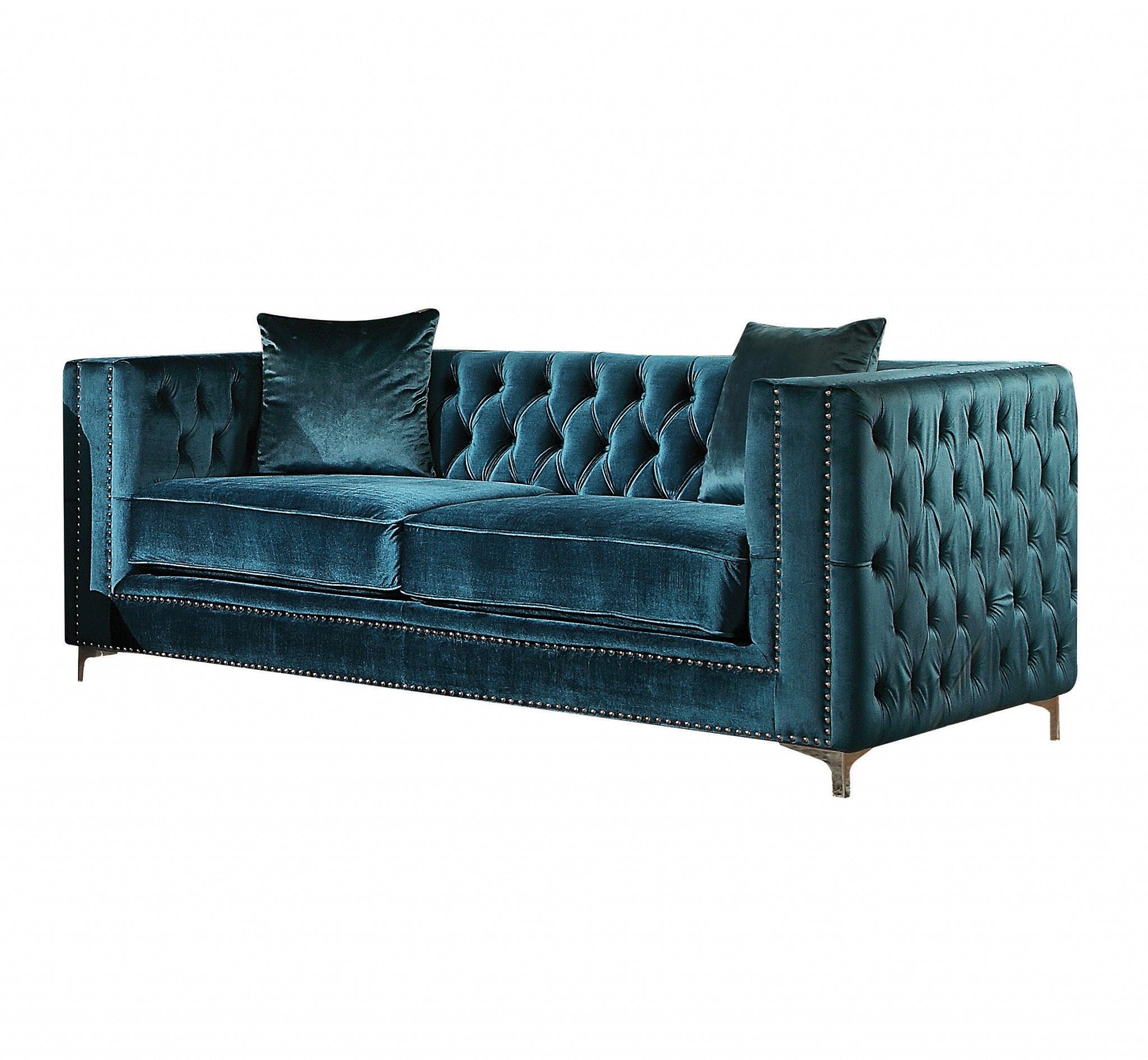 Velvet Loveseat - Teal / Gray