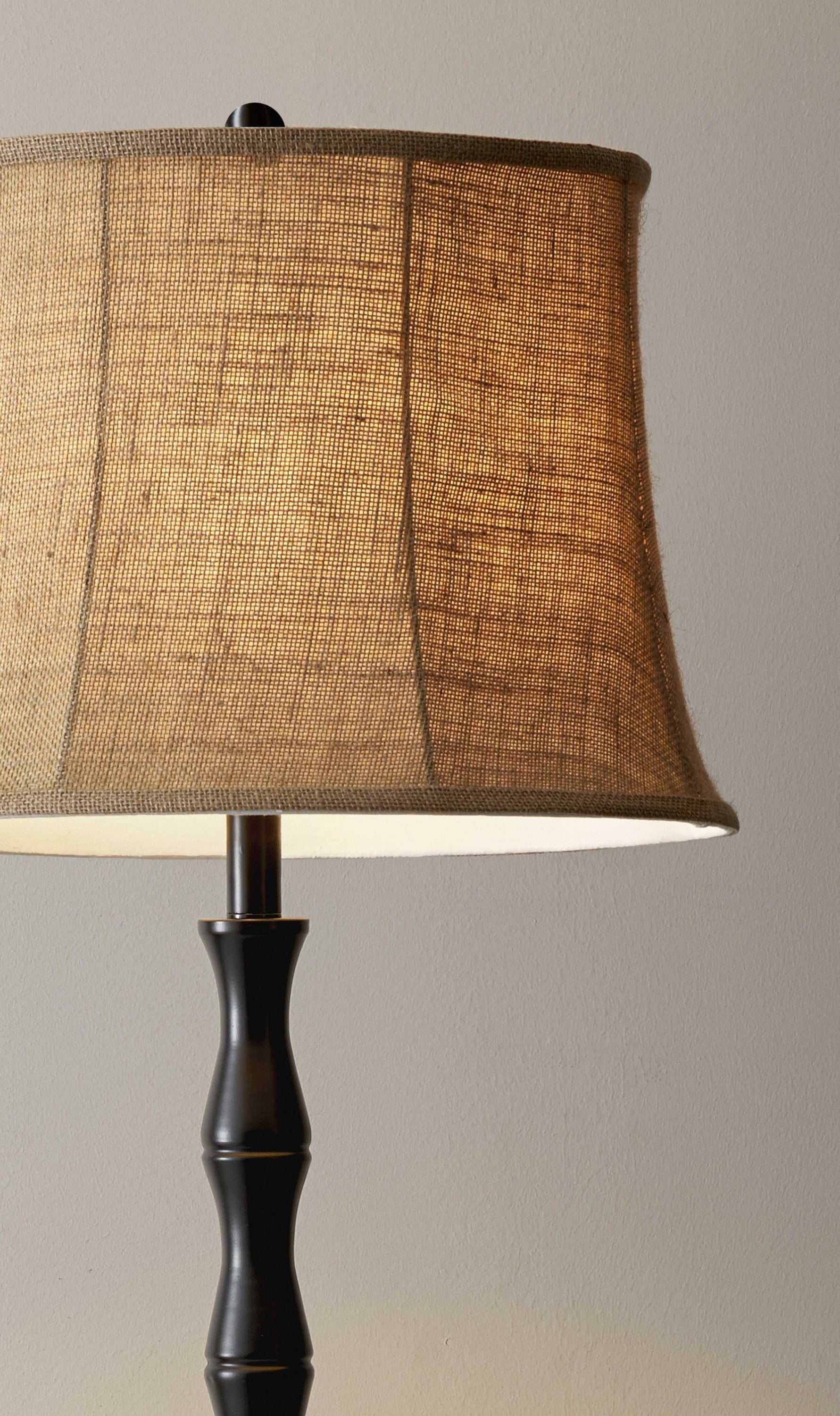 Textured Pole Floor Lamp With Beige Burlap Shade - Black