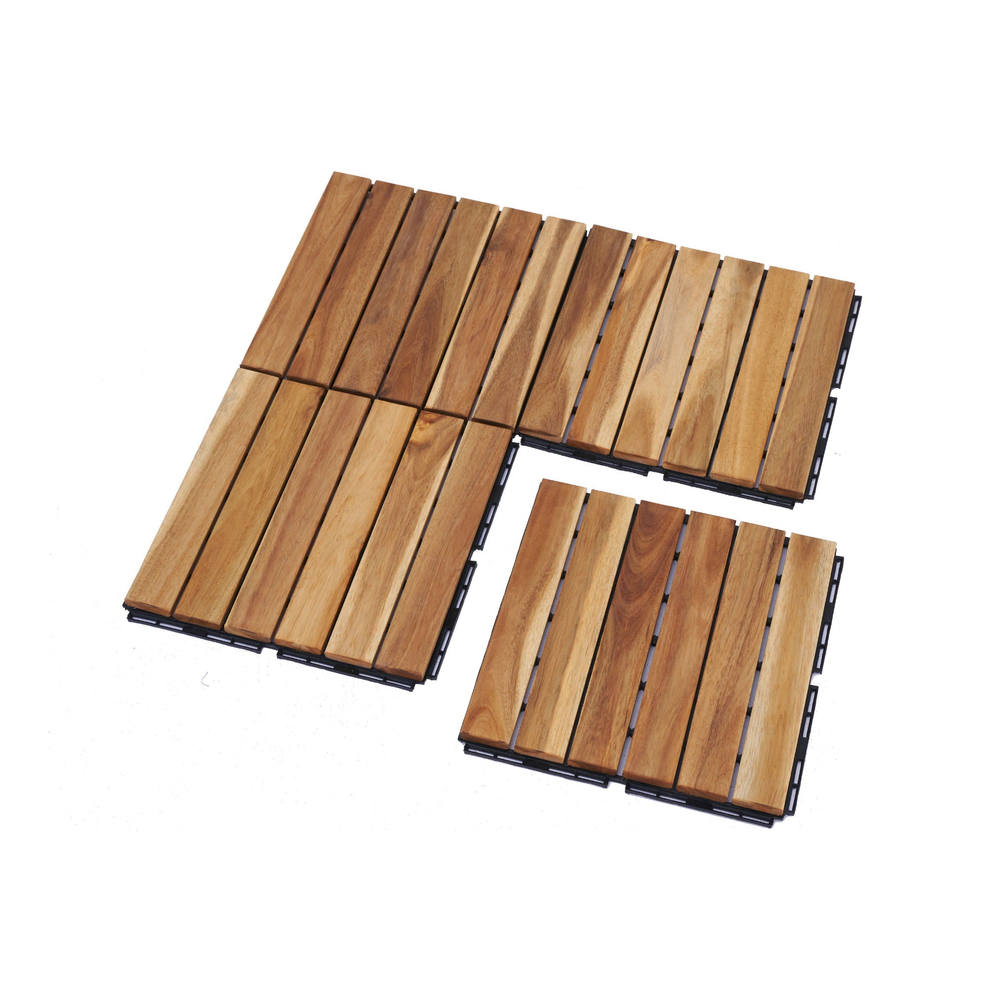 Interlocking Deck Tiles Striped Pattern, Square Acacia Hardwood Outdoor Flooring For Patio, Bancony, Pool Side