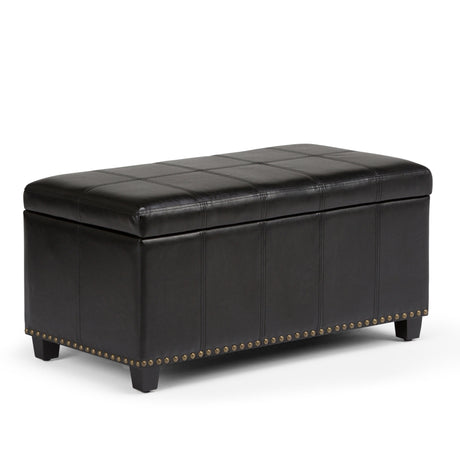 Amelia - Transitional Storage Ottoman Bench Black Faux Leather by Simpli-Home | Bel Furniture
