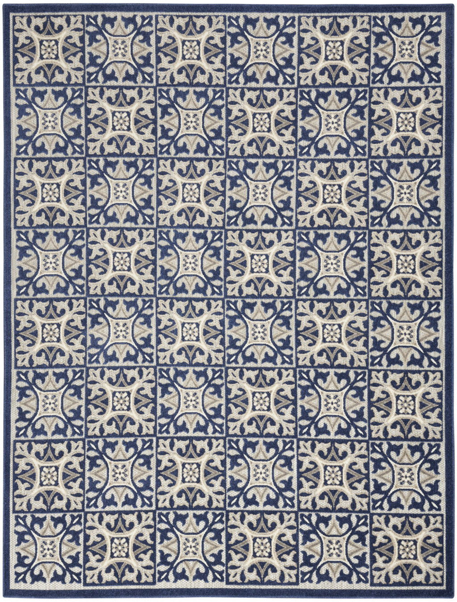 5' X 8' Fleur De Lis Stain Resistant Non Skid Area Rug - Blue