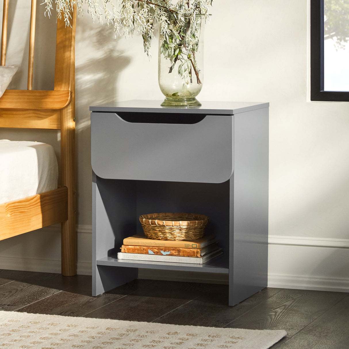 Modern Minimalist 1 Drawer Nightstand With Cubby by Walker Edison | Bel Furniture