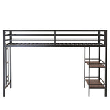 Adam - Junior Twin Loft Bunk Bed With Cinnamon Wood Shelf - Black by House & Home Furniture | Bel Furniture