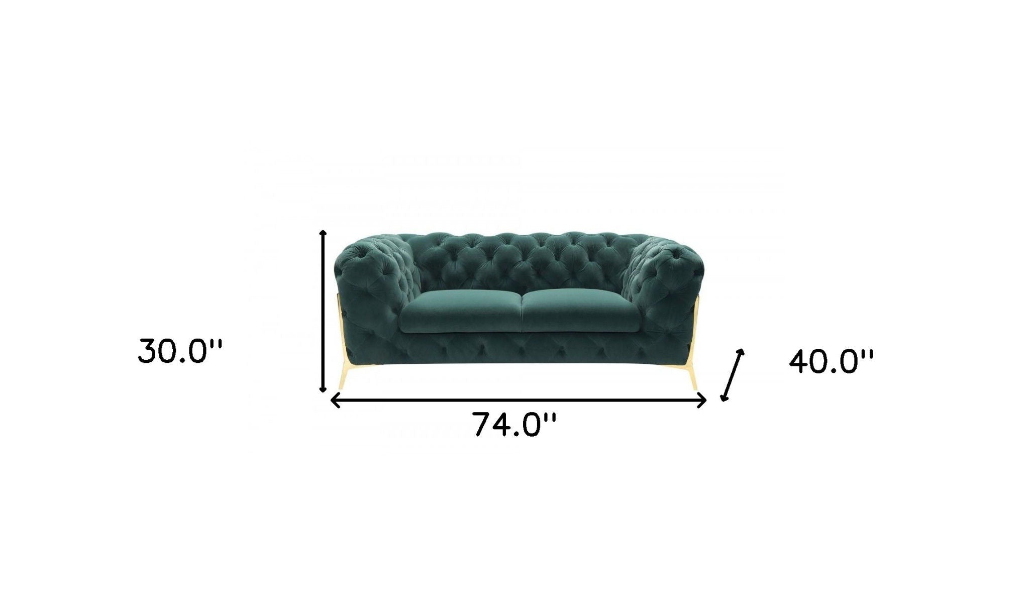 Velvet Loveseat - Emerald Green / Gold