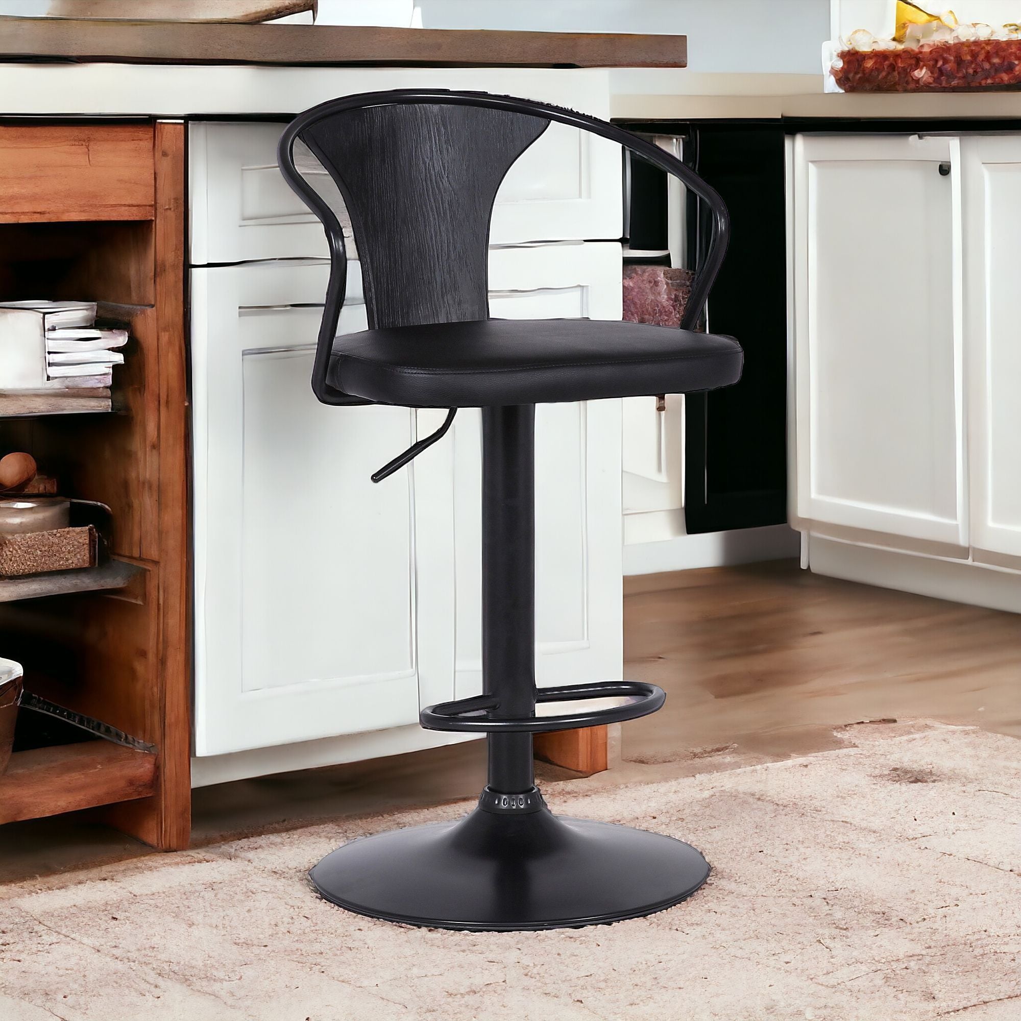 Swivel Low Back Adjustable Height Bar Chair - Black