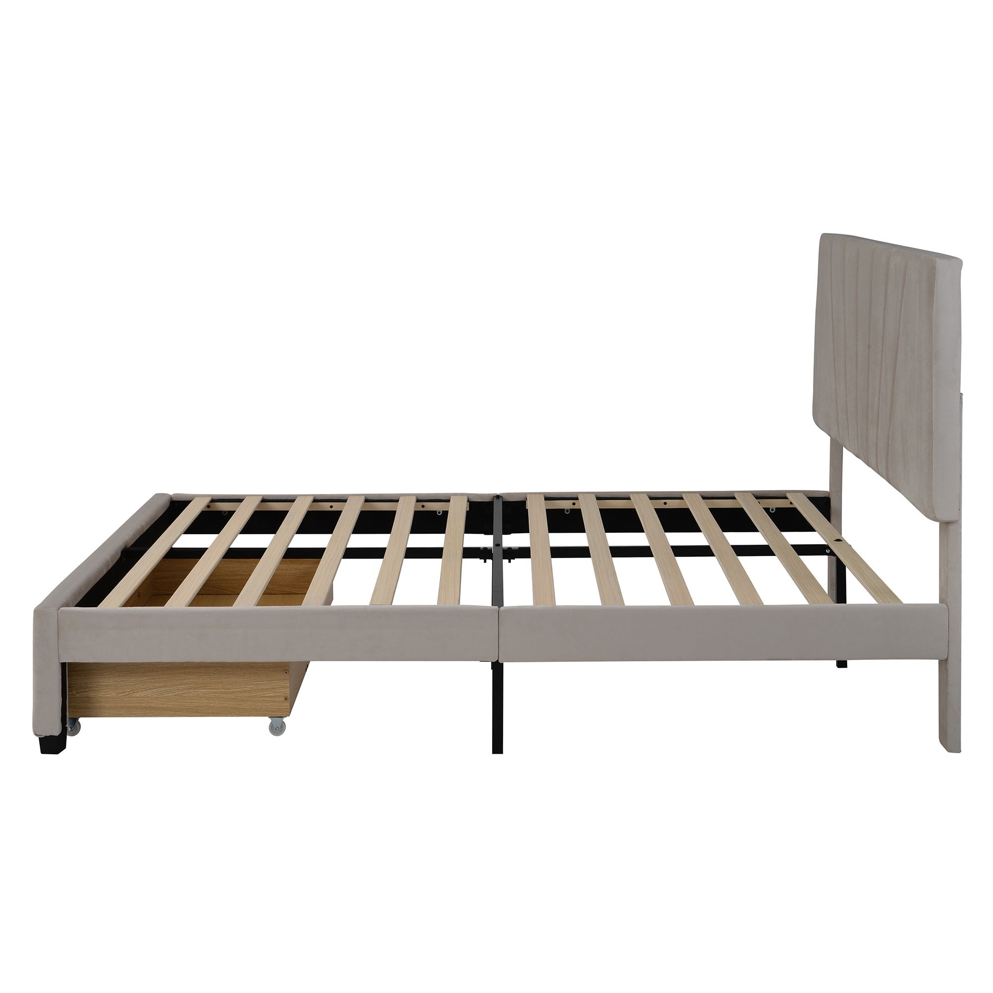 Storage Bed Velvet Upholstered Platform Bed With A Big Drawer