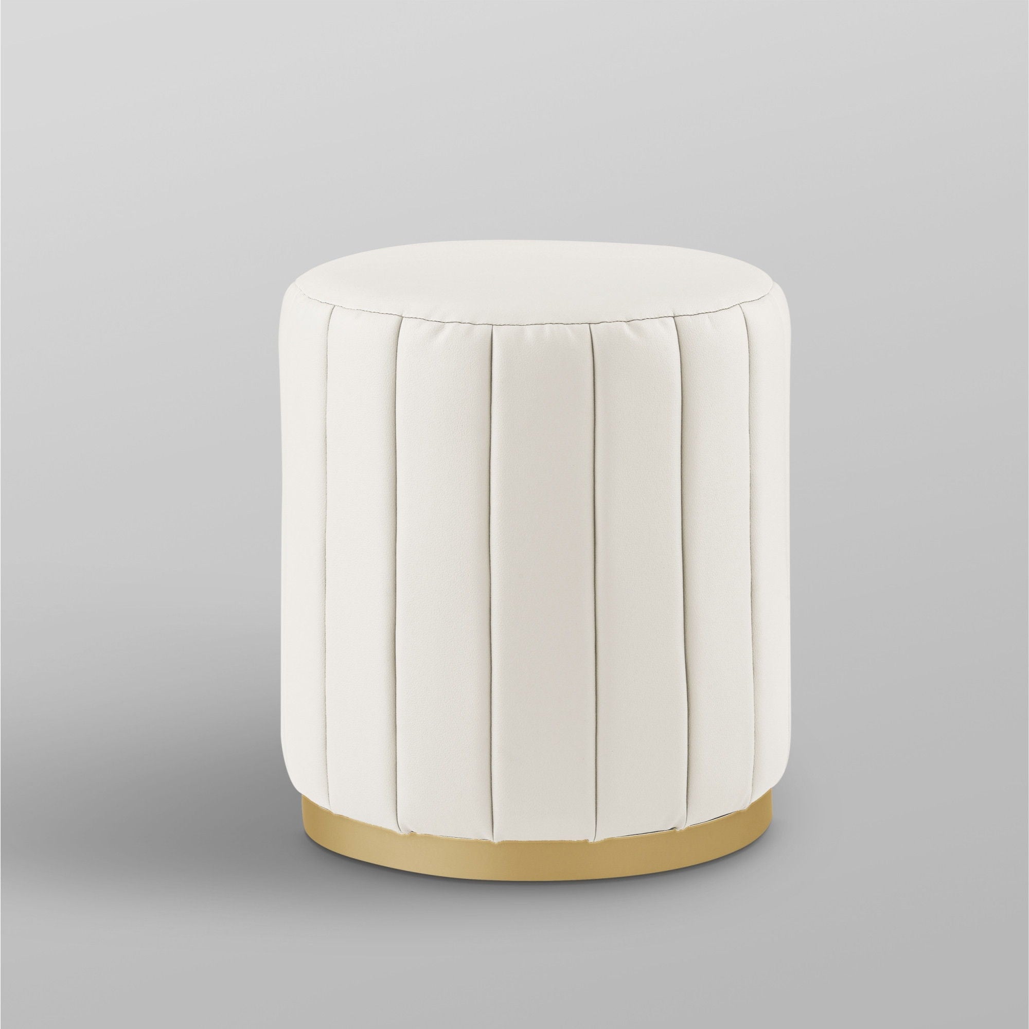 Faux Leather Round Ottoman - White / Gold