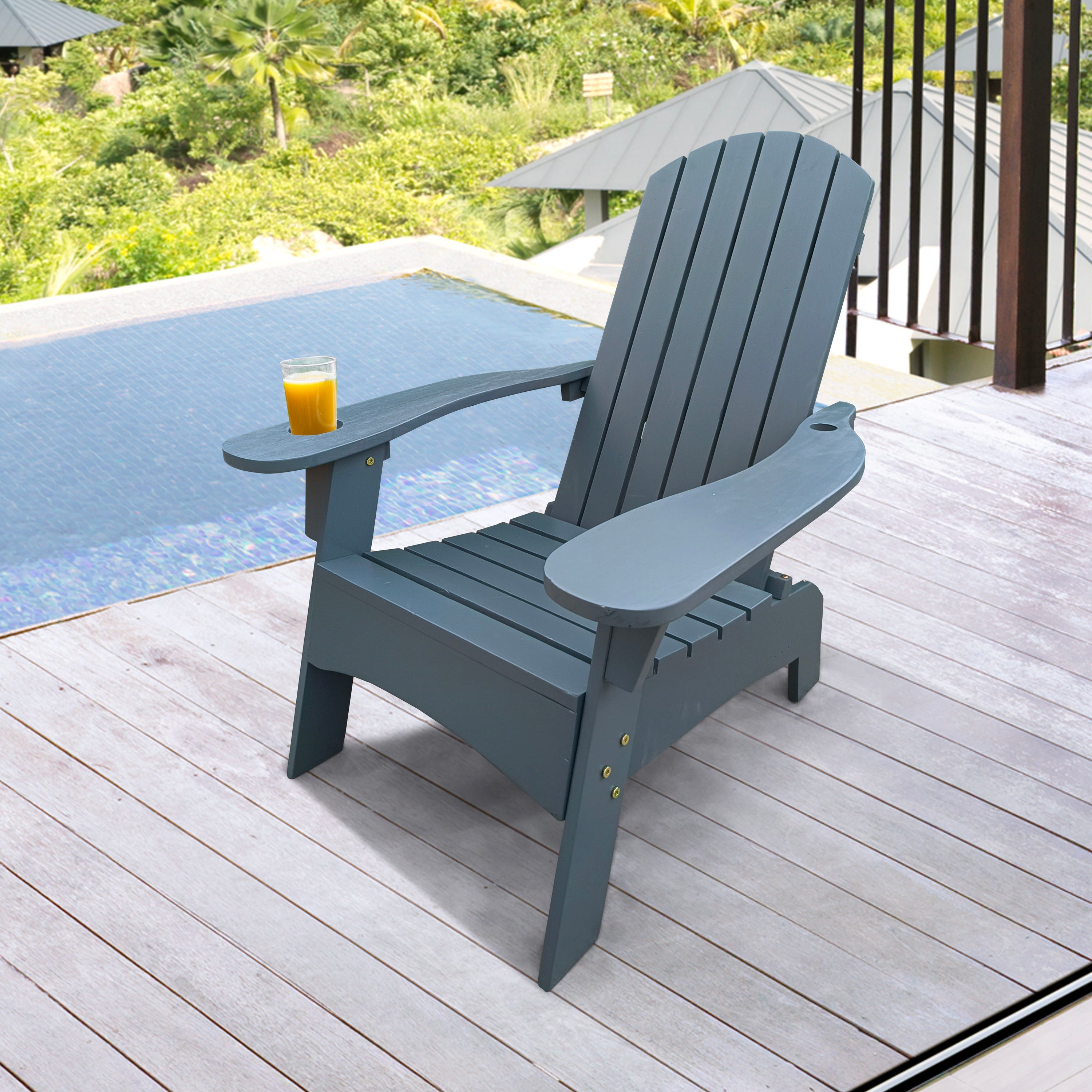 Outdoor Or Indoor Wood Adirondack Chair With An Hole To Hold Umbrella, On The Arm