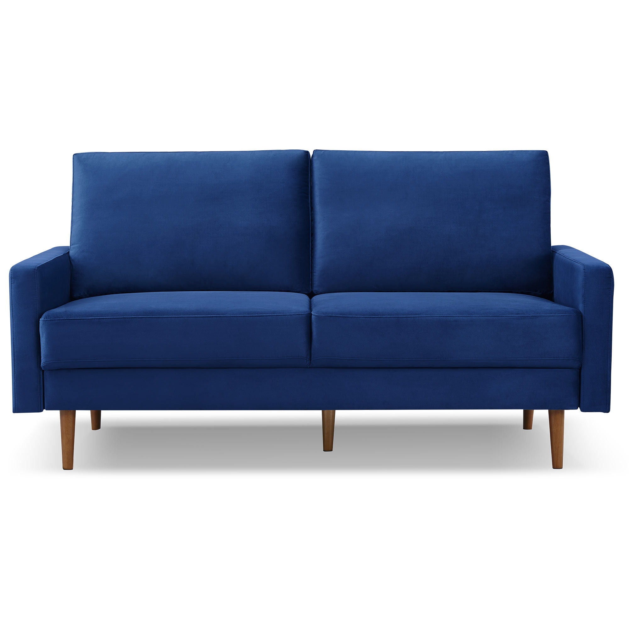 Velvet Sofa With Dark Brown Legs - Blue