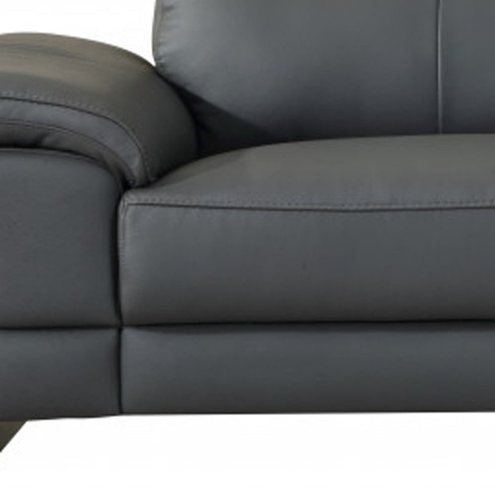 Italian Leather Sofa & Silver Legs - Dark Gray