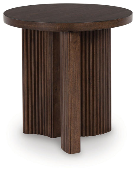 Korestone - Dark Brown - Round End Table by Signature Design by Ashley® | Bel Furniture