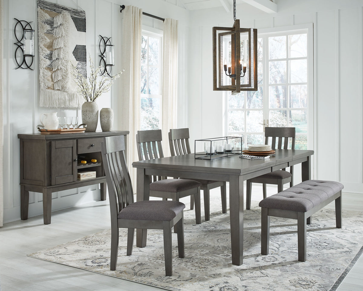 Hallanden - Dining Room Set Dark Gray 7 Pc. Extension Table, 4 Side Chairs, Bench, Server by Signature Design by Ashley® | Bel Furniture