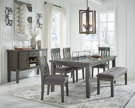 Hallanden - Dining Room Set Dark Gray 7 Pc. Extension Table, 4 Side Chairs, Bench, Server by Signature Design by Ashley® | Bel Furniture
