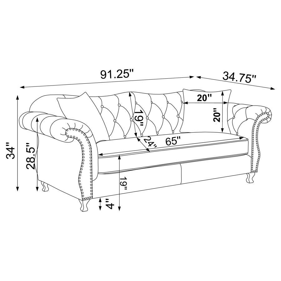 Frostine - Upholstered Rolled Arm Tufted Sofa - Silver