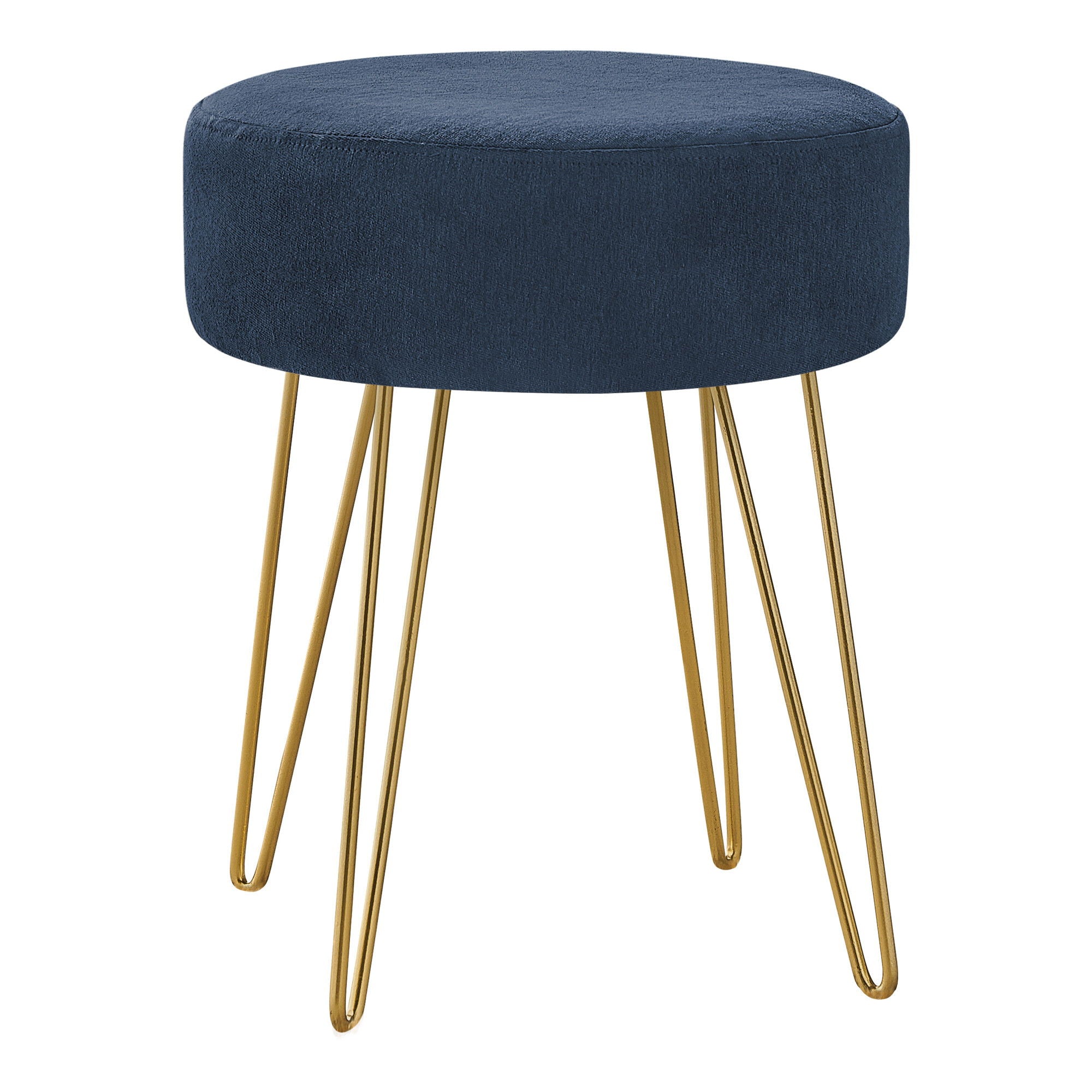 Velvet Round Ottoman - Blue / Gold