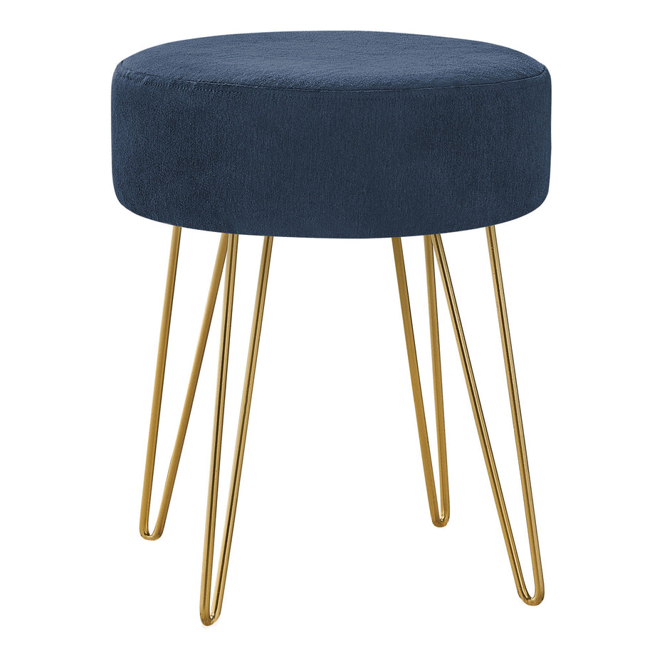 Velvet Round Ottoman - Blue / Gold