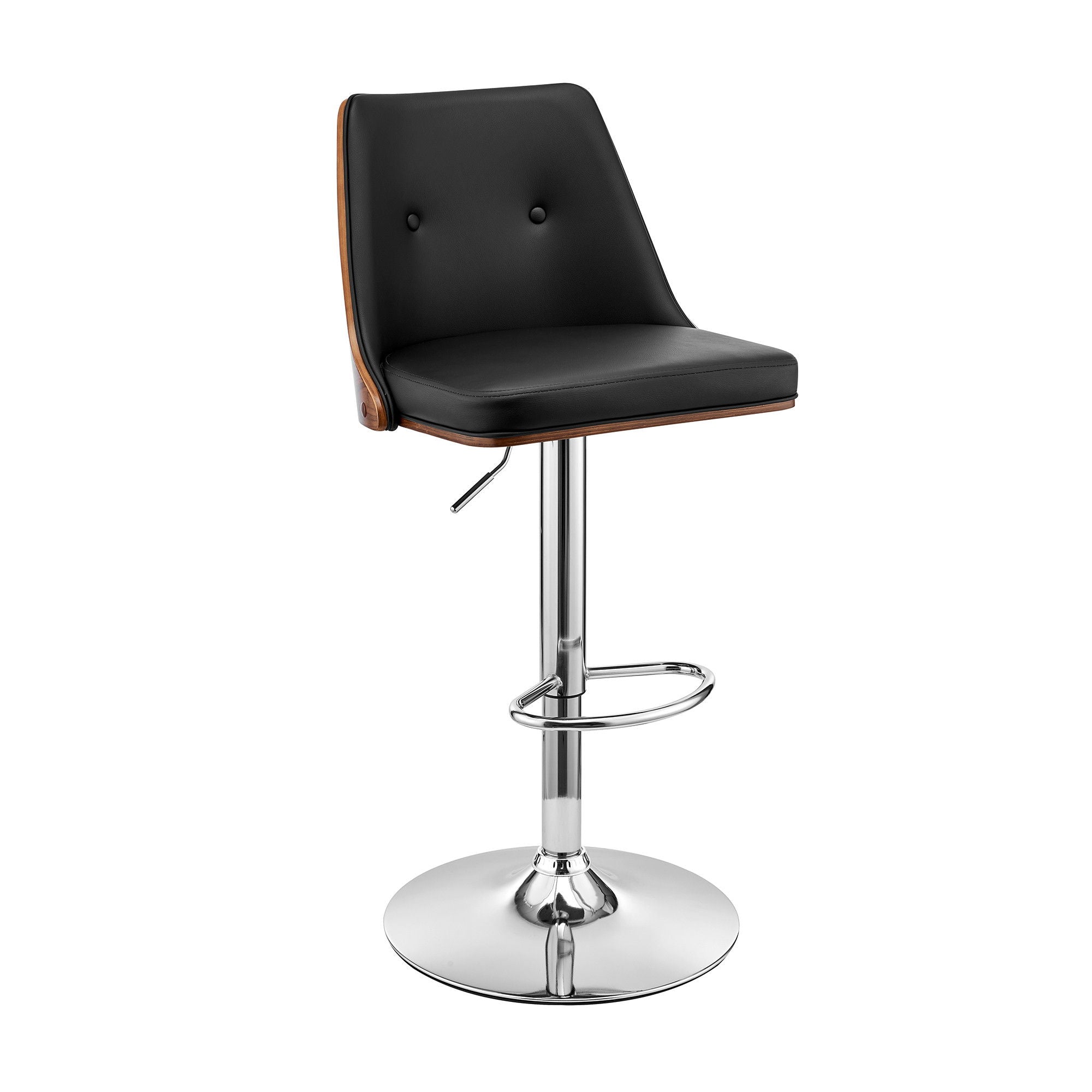 Faux Leather Swivel Adjustable Height Bar Chair - Black / Silver