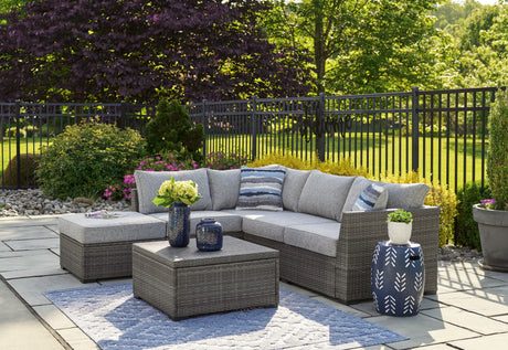 Petal Road - Gray - Loveseat Sectional, Ottoman, Table Set (Set of 4) by Signature Design by Ashley® | Bel Furniture