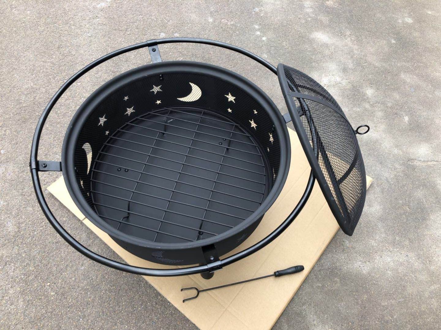 Fire Pit With Grill And Spark Screen - Charcoal