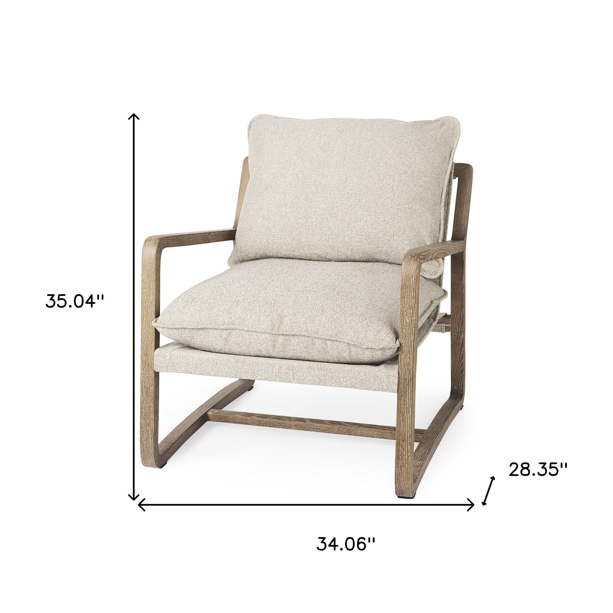 Wood Brown Fabric Lounge Chair - Beige