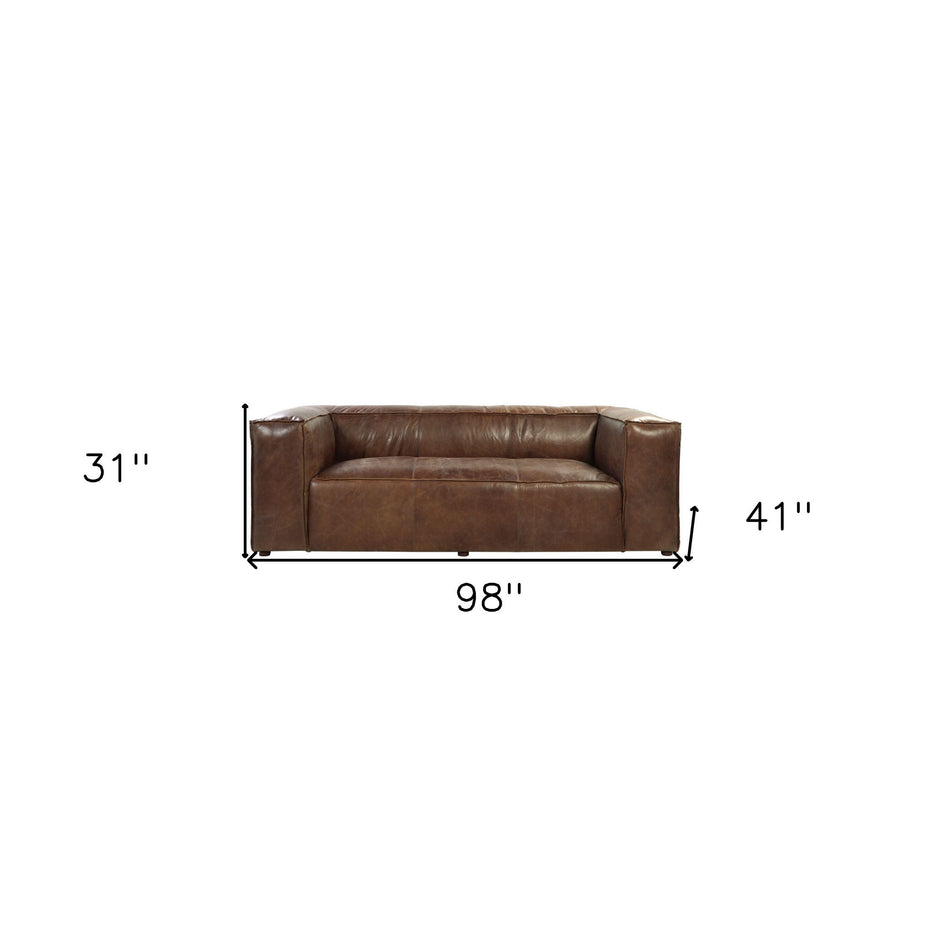 Top Grain Leather Sofa With Black Legs - Brown