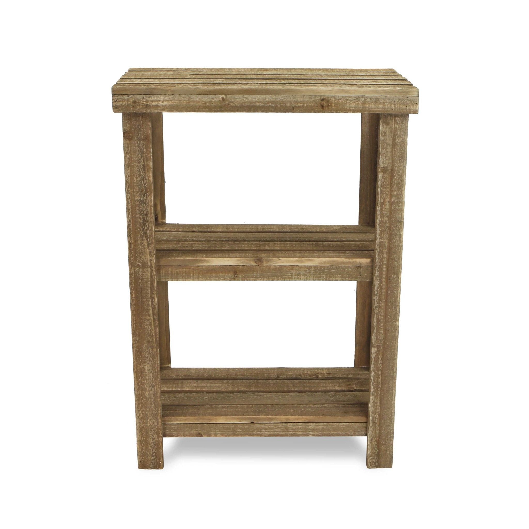 Solid Wood End Table With Two Shelves - Brown