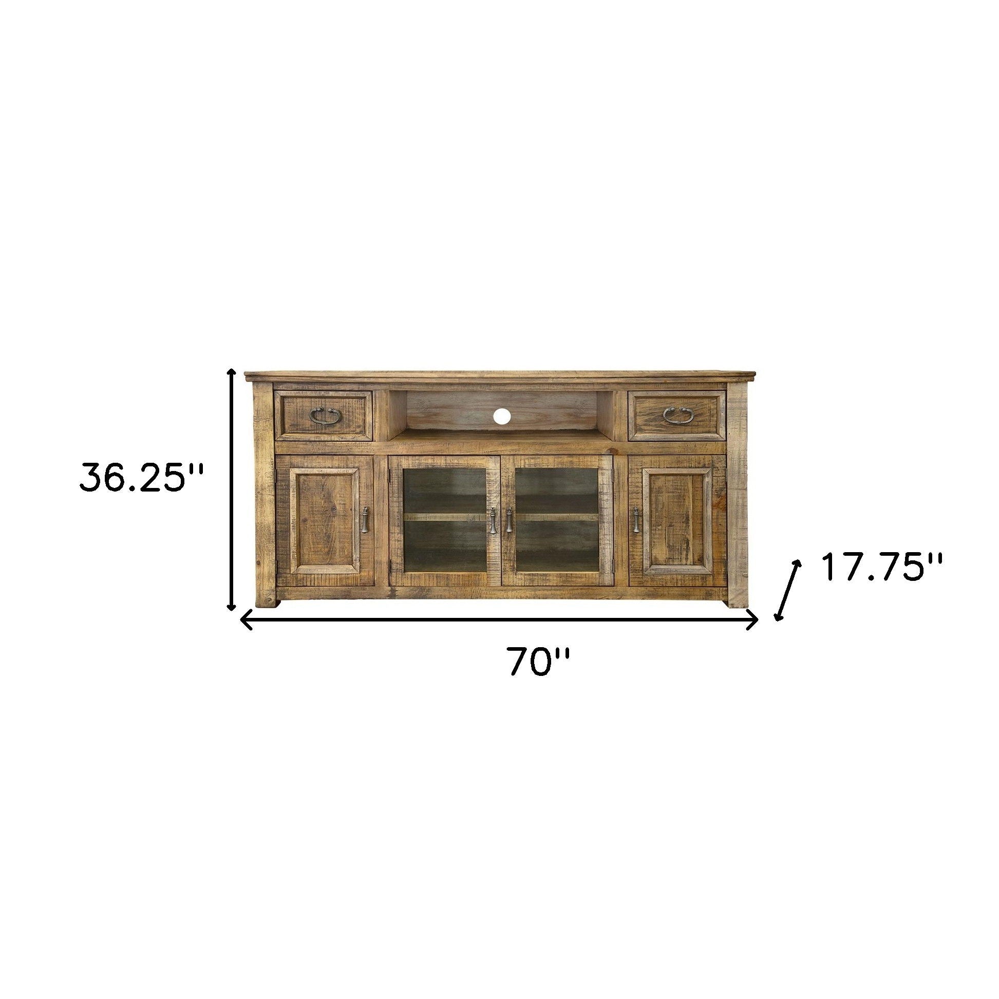 Solid Cabinet, Enclosed Storage Distressed TV Stand - Brown