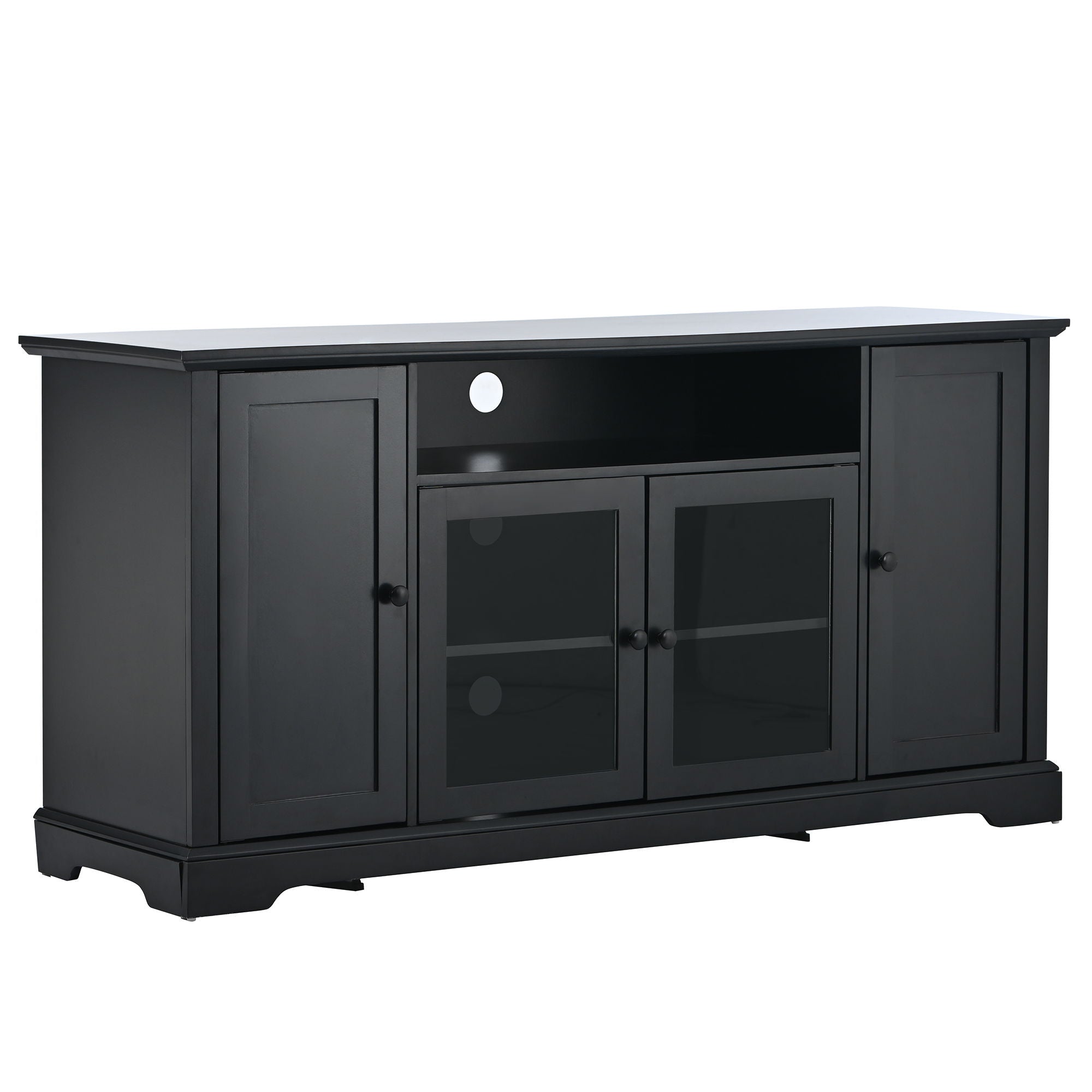 TV Stand For TV Up To 65In With 2 Tempered Glass Doors Adjustable Panels Open Style Cabinet, Sideboard For Living Room