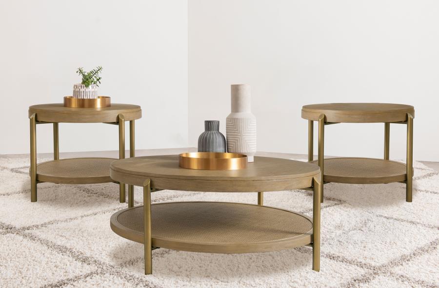 Arini - Round Coffee And End Table Set Light Brown 3 Pc. Coffee Table, 2 End Tables by Coaster Fine Furniture | Bel Furniture