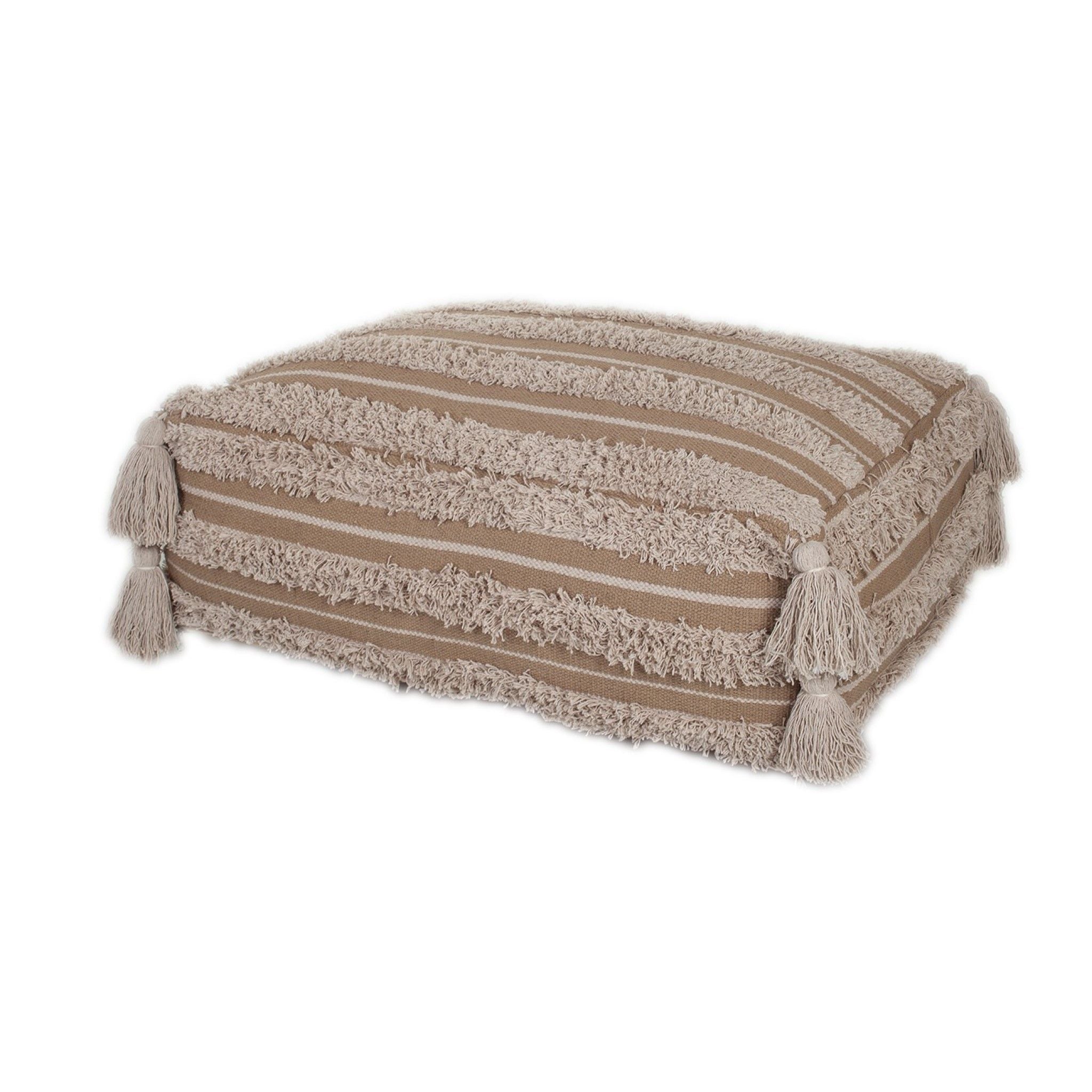 Fringe Striped Pouf - Camel