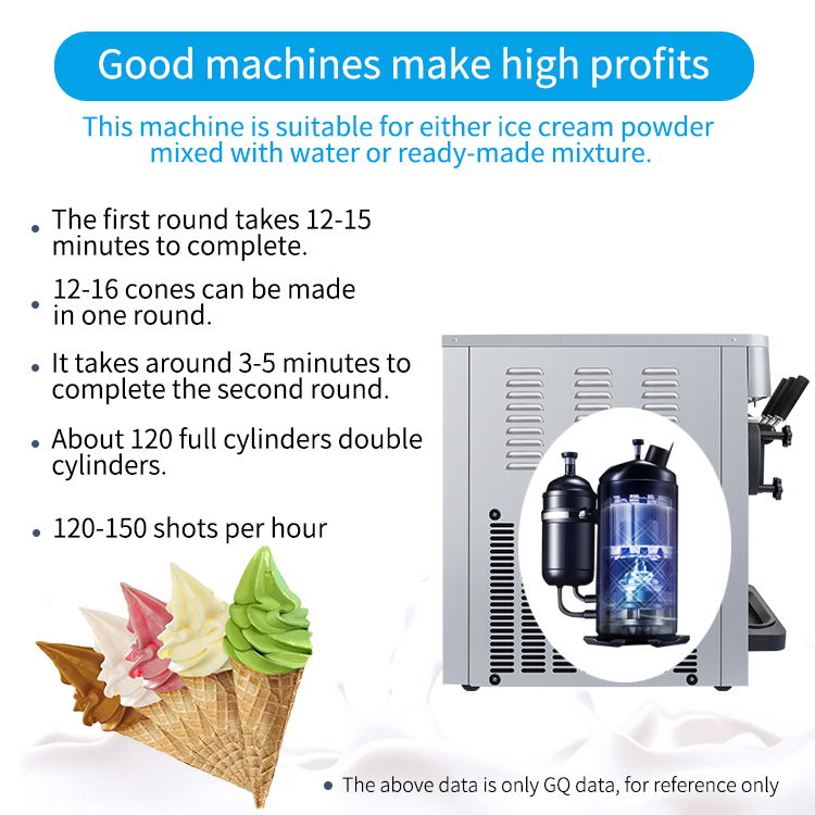 Commercial Desktop Ice Cream Machine, 25-30L / H Production Capacity, With 2X6L Hopper, 2000W Power, Soft Ice Cream Machine For Restaurants And Snack Shops, Three Flavors - Silver