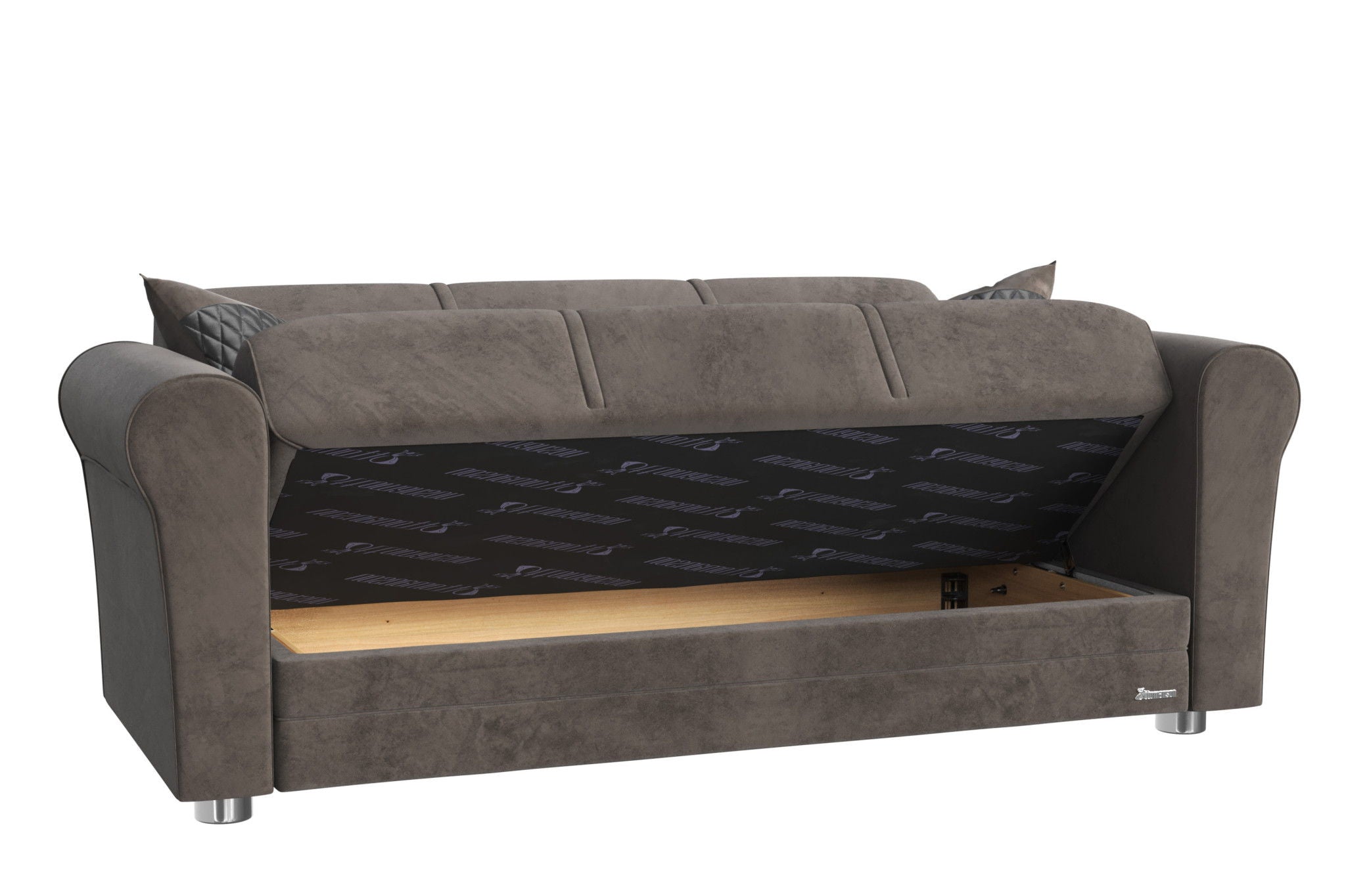 Microfiber Futon Convertible Sleeper Love Seat With Storage And Toss Pillows - Gray Silver