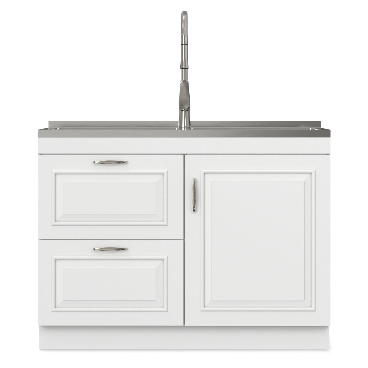 Darwin - Laundry Utility Sink And Cabinet With Dual Sinks, Pull Out Faucet - White