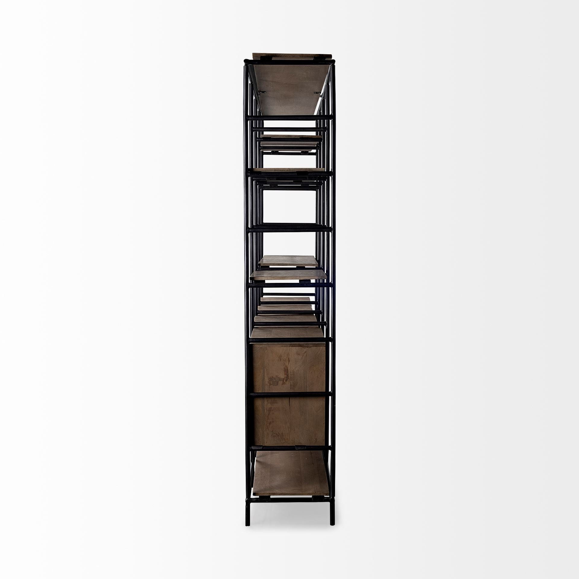 Wood And Metal Multi Shelves Shelving Unit - Medium Brown