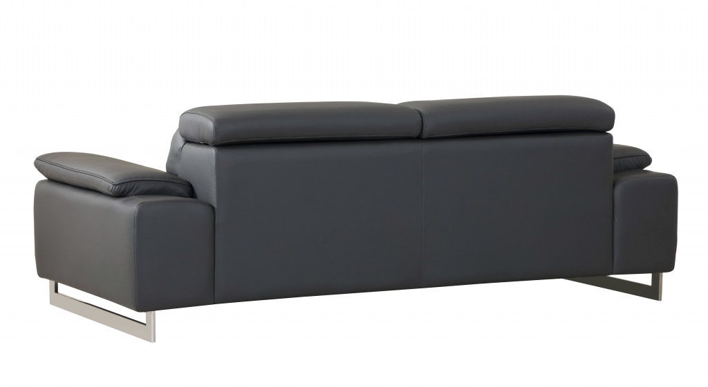 Italian Leather Sofa & Silver Legs - Dark Gray