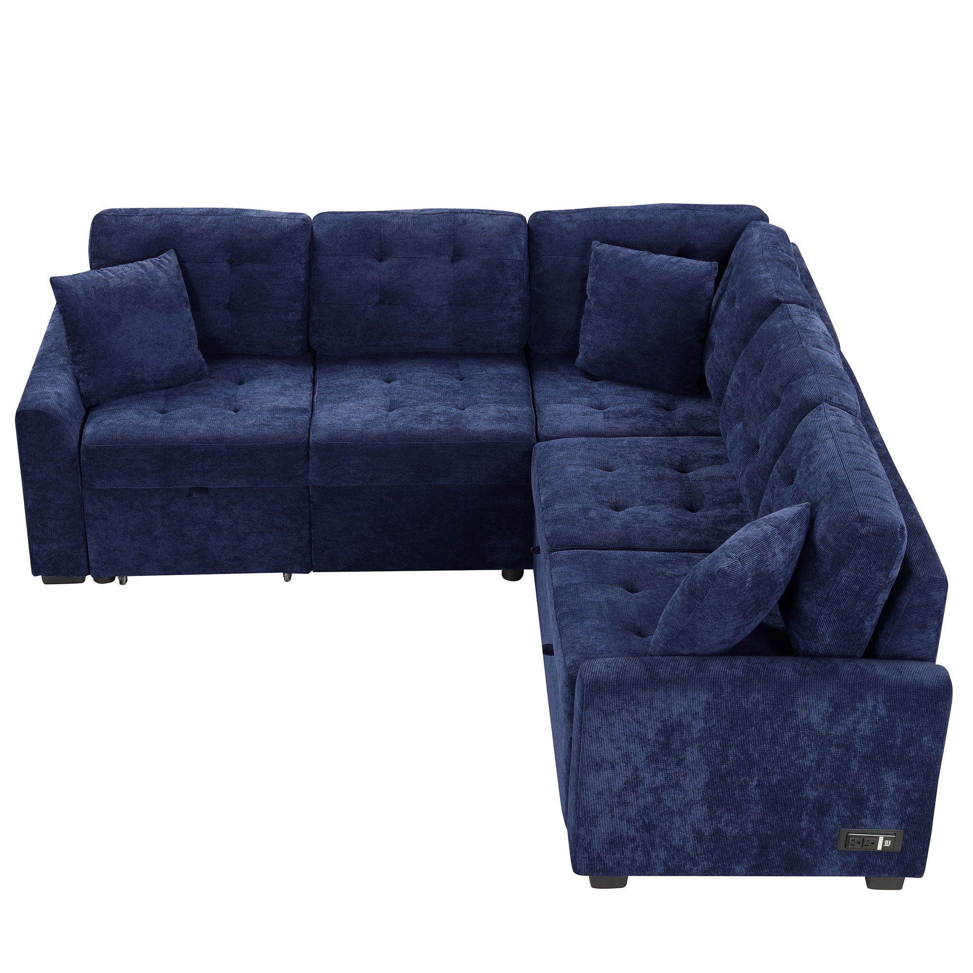 L-Shape Sofa Bed Pull-Out Sleeper Sofa With Wheels, USB Ports, Power Sockets For Living Room