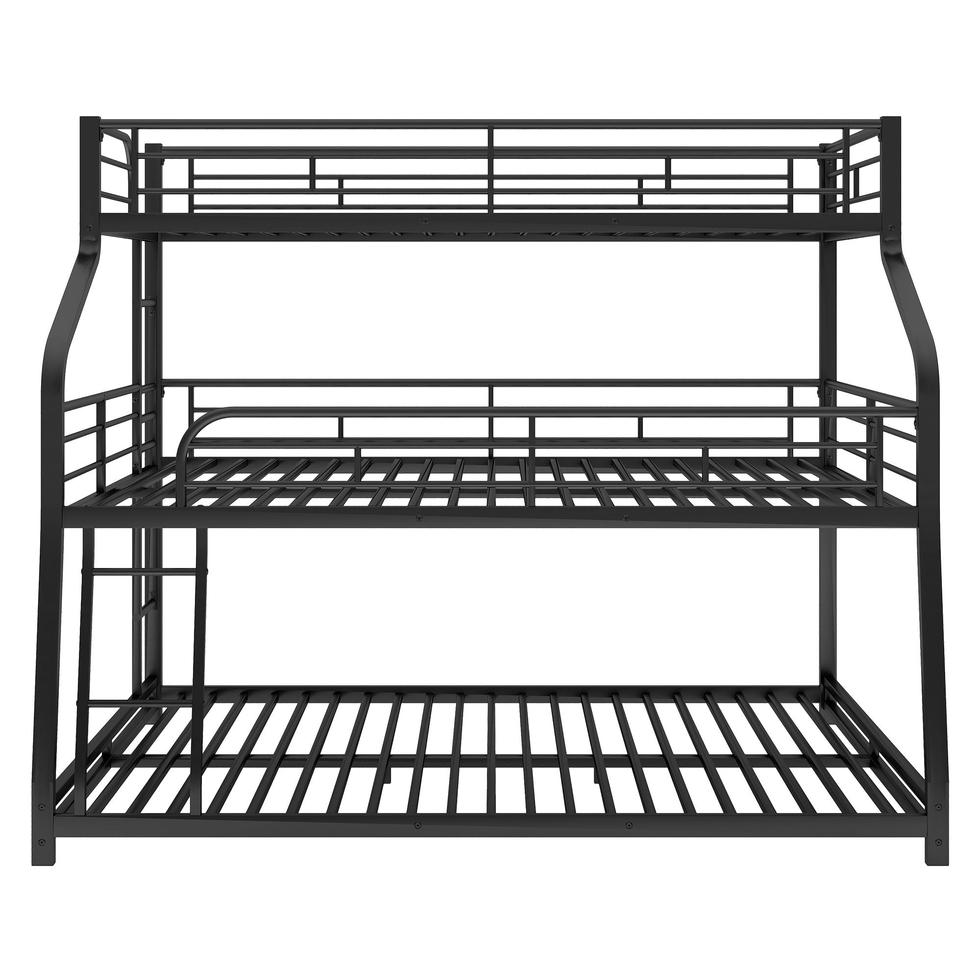 Twin Long / Full Long / Queen Triple Bunk Bed With Long And Short Ladder And Full-Length Guardrails - Black