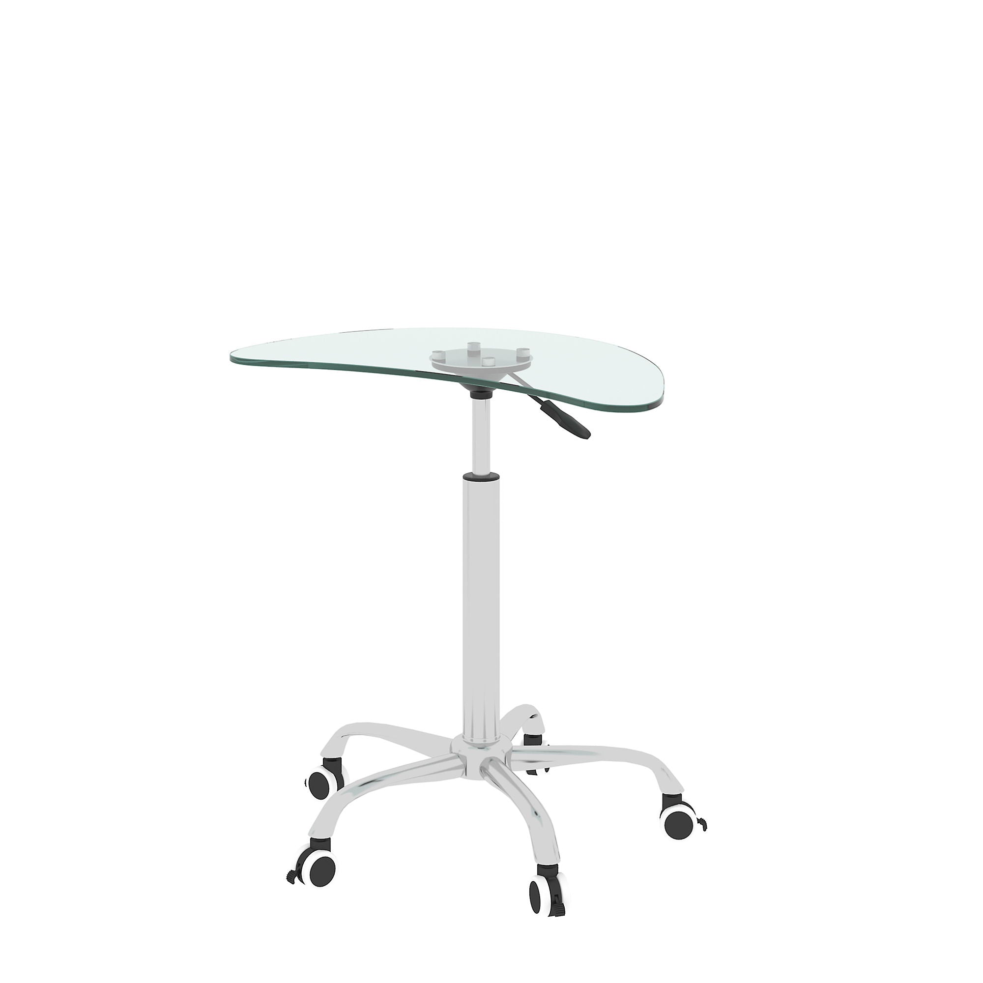 Adjustable Height Black Tempered Glass Table Desk Table With Lockable Wheels