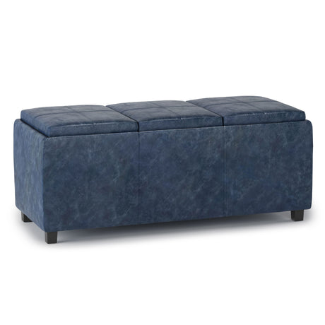Avalon - Upholstered Storage Ottoman Blue Faux Leather by Simpli-Home | Bel Furniture