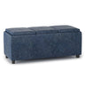 Avalon - Upholstered Storage Ottoman Blue Faux Leather by Simpli-Home | Bel Furniture
