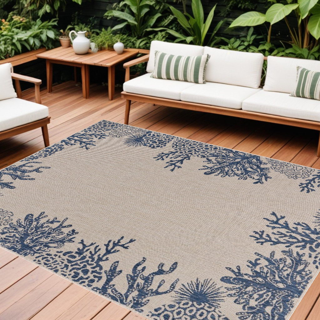 8' X 9' Indoor & Outdoor Area Rug - Blue / Gray