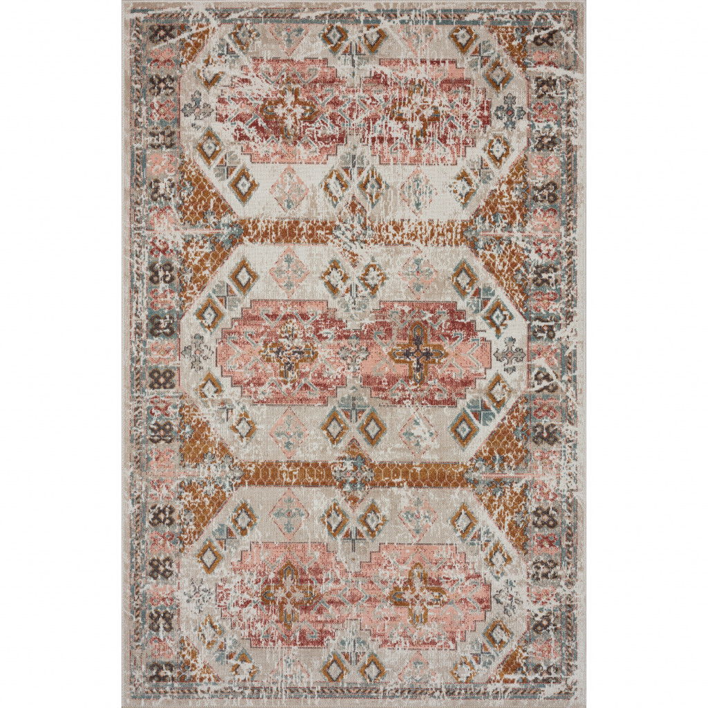 8' X 10' Geometric Stain Resistant Outdoor / Indoor Area Rug - Cream