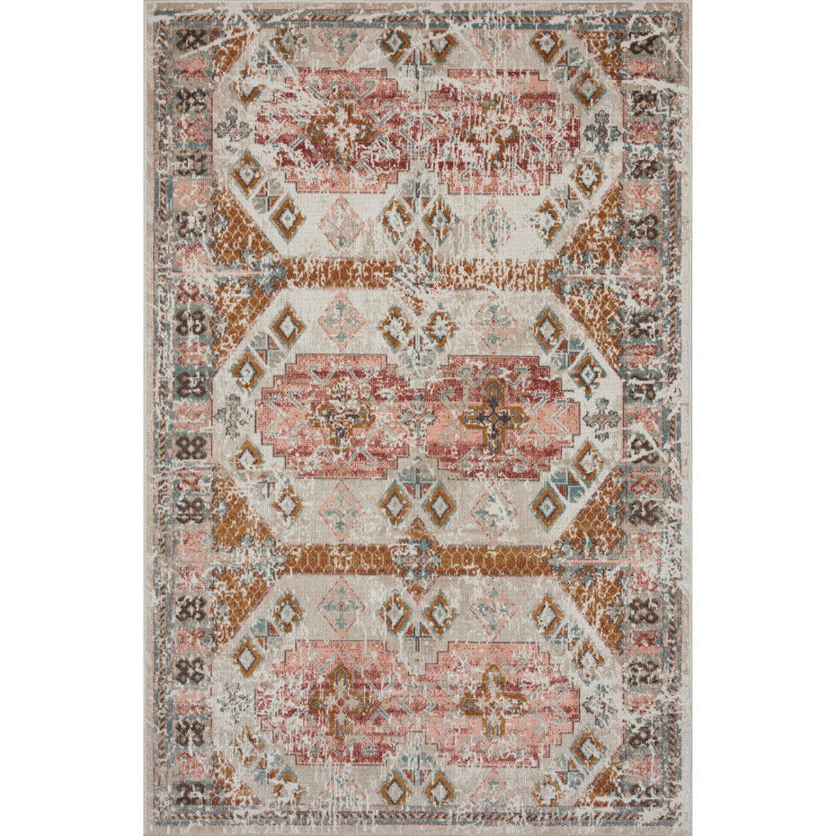 8' X 10' Geometric Stain Resistant Outdoor / Indoor Area Rug - Cream