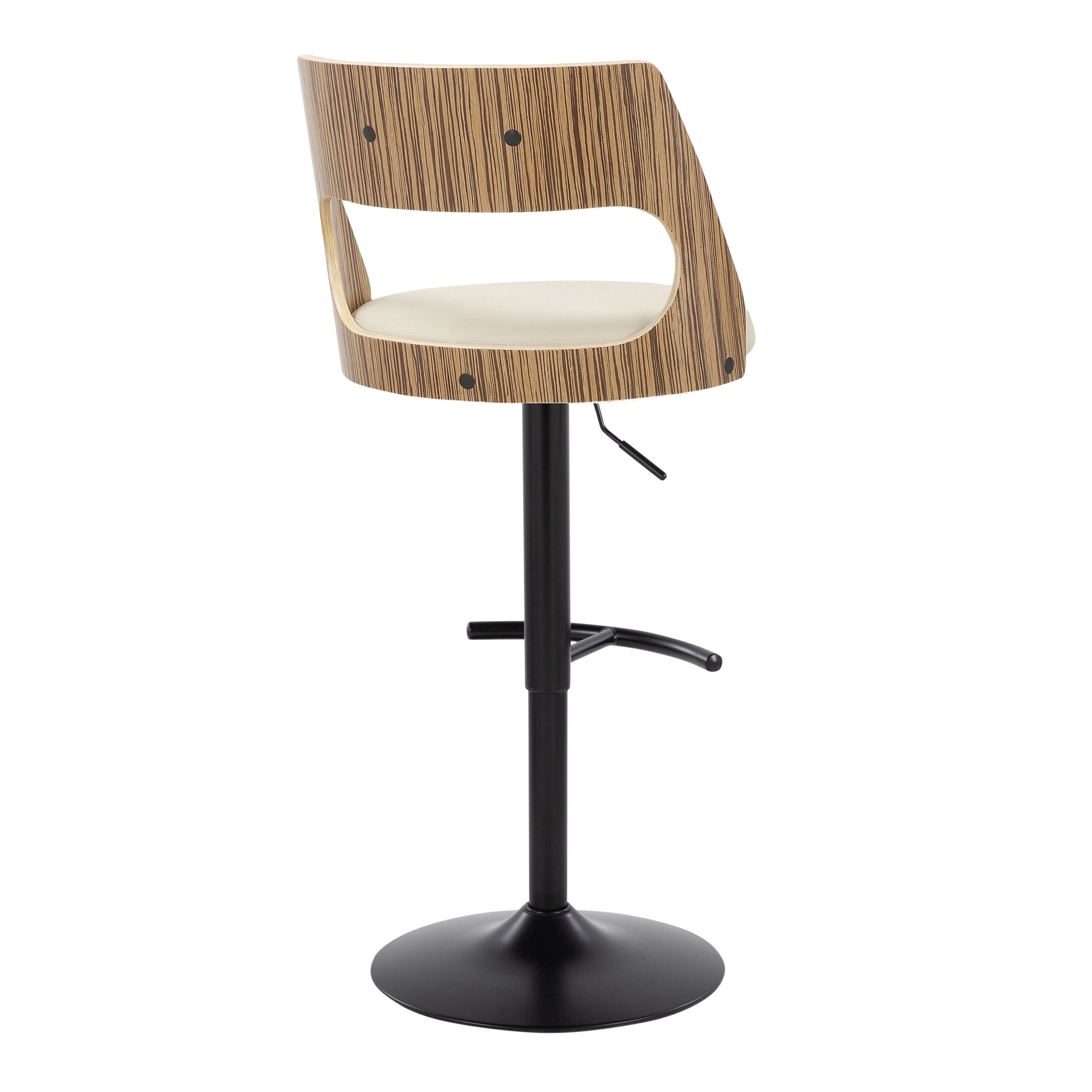 Cecina - Contemporary Adjustable Barstool With Swivel With Rounded T Footrest (Set of 2) - Black / Zebra / Cream