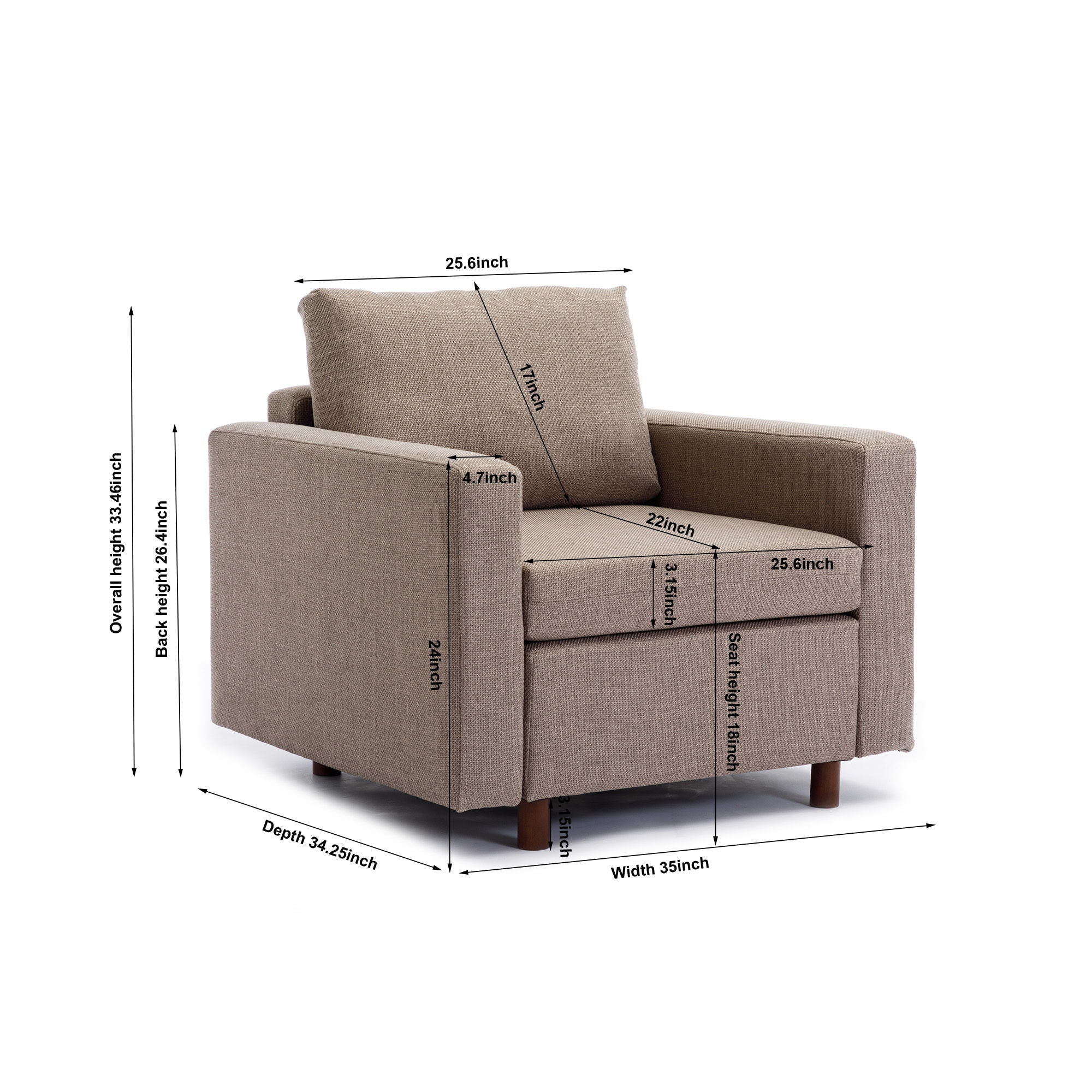 Single Seat Module Sofa Sectional Couch, Cushion Covers Non-Removable And Non-Washable