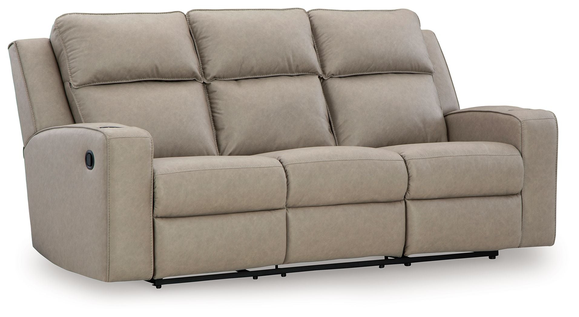 Lavenhorne - Pebble - Rec Sofa W/Drop Down Table