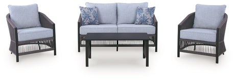 Bridges Beach - Loveseat, Lounge Chairs, Table Set (Set of 4) - Gray - view 10